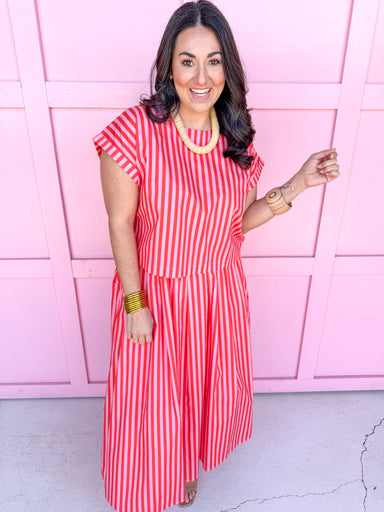 Jincy's Women's Boutique Spring Styles Pink & Poppy Stripe Maxi Midi Set