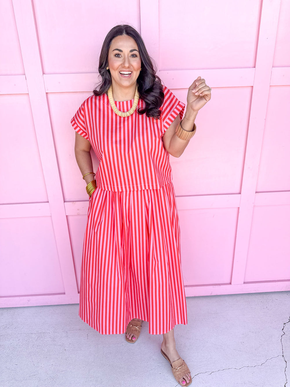Jincy's Women's Boutique Spring Styles Pink & Poppy Stripe Maxi Midi Set