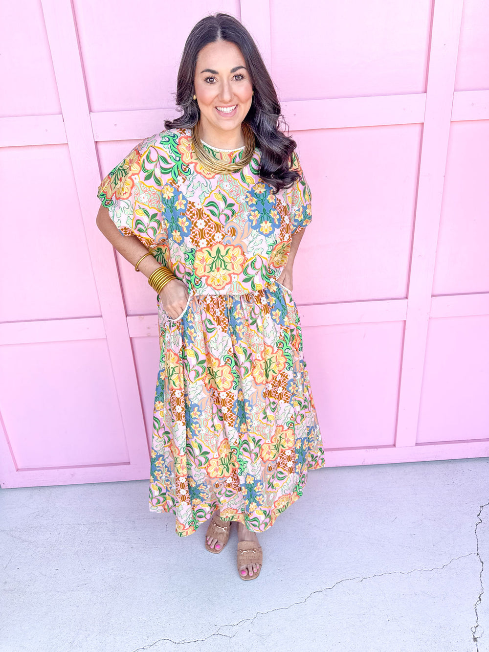 Jincy's Women's Boutique Spring Styles Floral Maxi Midi Skirt Set