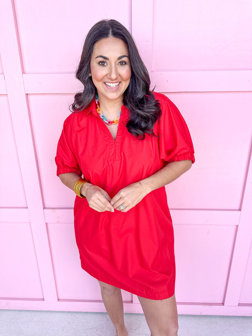 Jincy's Women's Boutique Spring Styles Red Collared Mini Dress