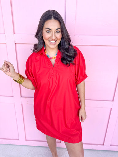 Jincy's Women's Boutique Spring Styles Red Collared Mini Dress