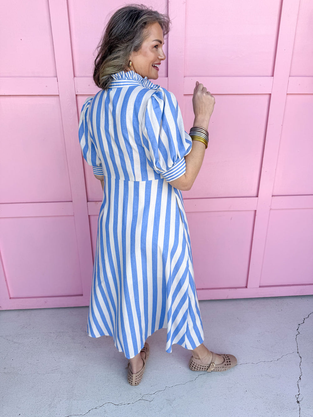 Jincy's Women's Boutique Spring Styles Blue Stripe Maxi Midi Dress