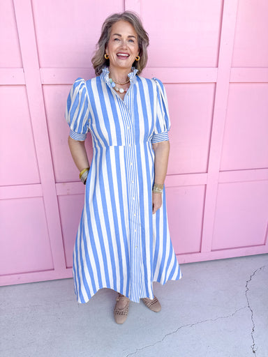 Jincy's Women's Boutique Spring Styles Blue Stripe Maxi Midi Dress