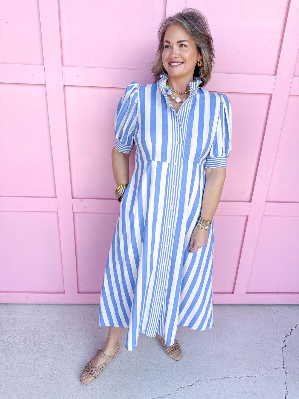 Jincy's Women's Boutique Spring Styles Blue Stripe Maxi Midi Dress
