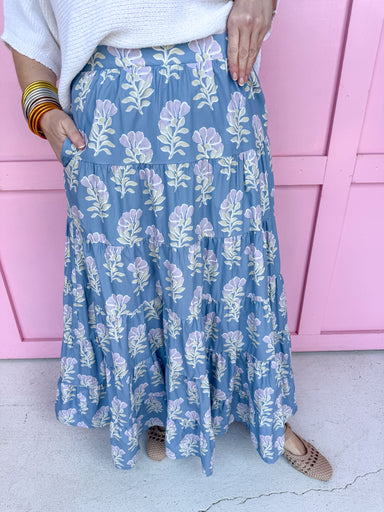 Jincy's Women's Boutique Spring Styles Periwinkle & Blue Floral Maxi Midi Skirt