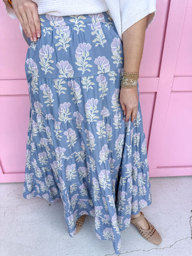 Jincy's Women's Boutique Spring Styles Periwinkle & Blue Floral Maxi Midi Skirt