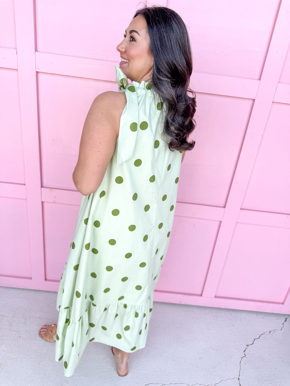Jincy's Women's Boutique Spring Styles Olive & Sage Green Polka Dot Maxi Midi Dress