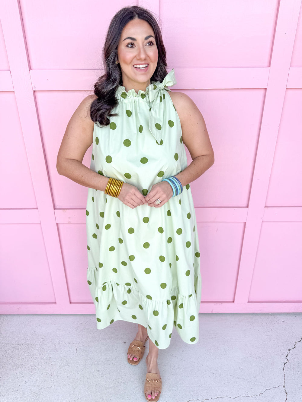 Jincy's Women's Boutique Spring Styles Olive & Sage Green Polka Dot Maxi Midi Dress