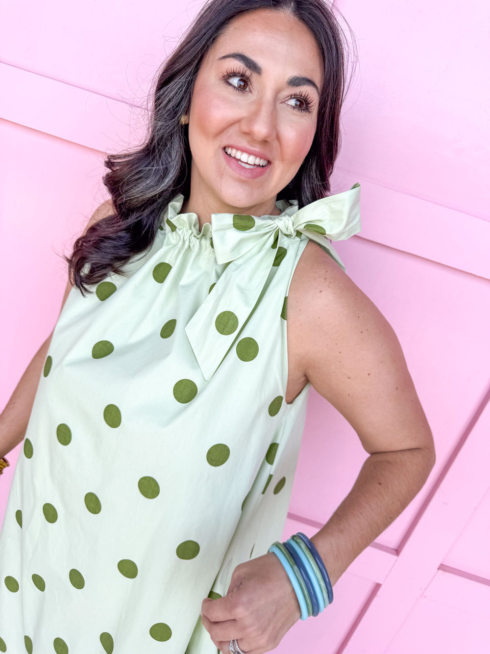 Jincy's Women's Boutique Spring Styles Olive & Sage Green Polka Dot Maxi Midi Dress