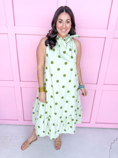 Jincy's Women's Boutique Spring Styles Olive & Sage Green Polka Dot Maxi Midi Dress
