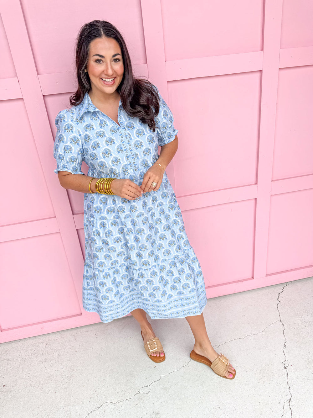 Jincy's Women's Boutique Mary Square Molly Dress Sunshower Flora Blue Plus Size