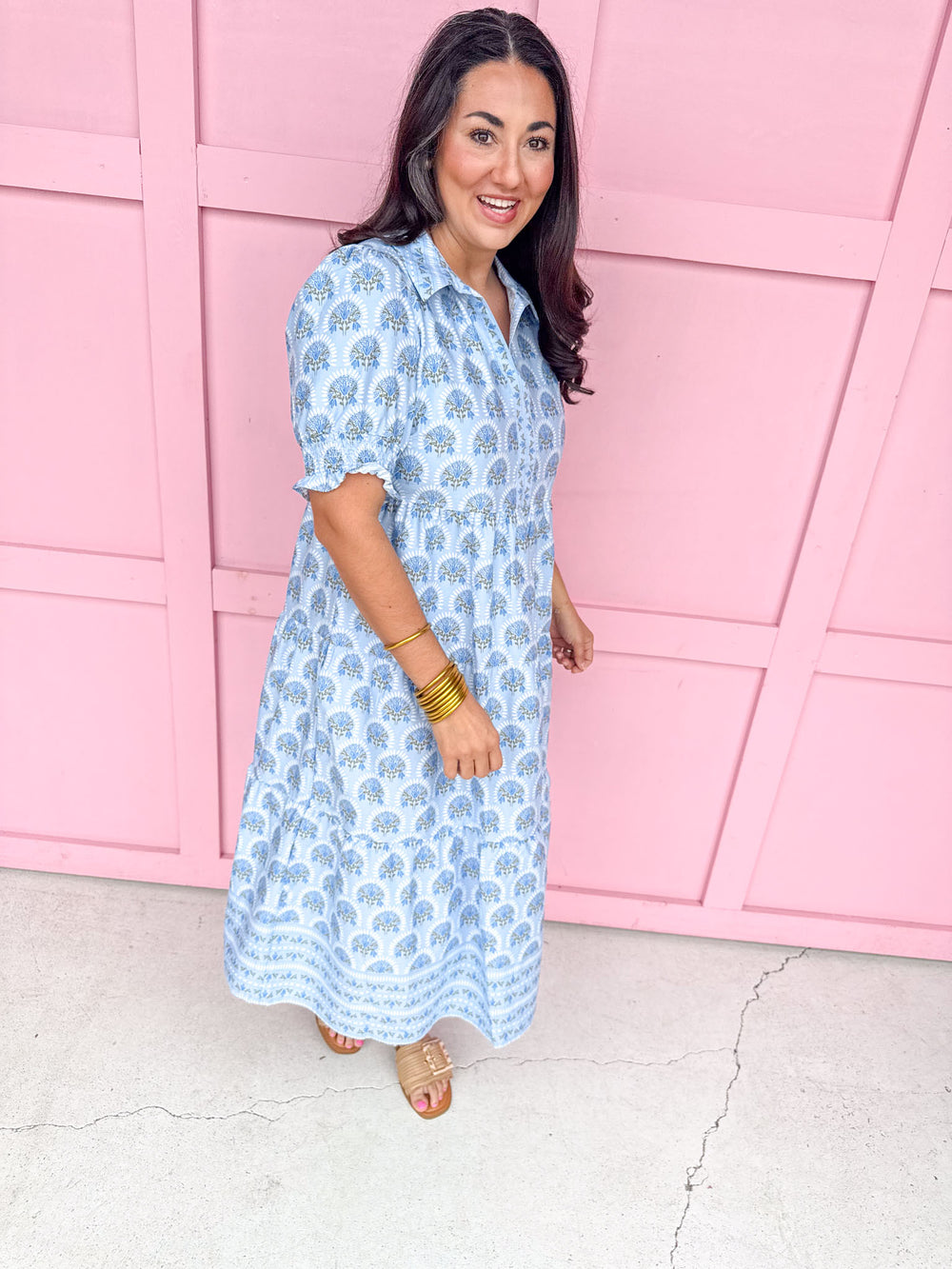 Jincy's Women's Boutique Mary Square Molly Dress Sunshower Flora Blue Plus Size