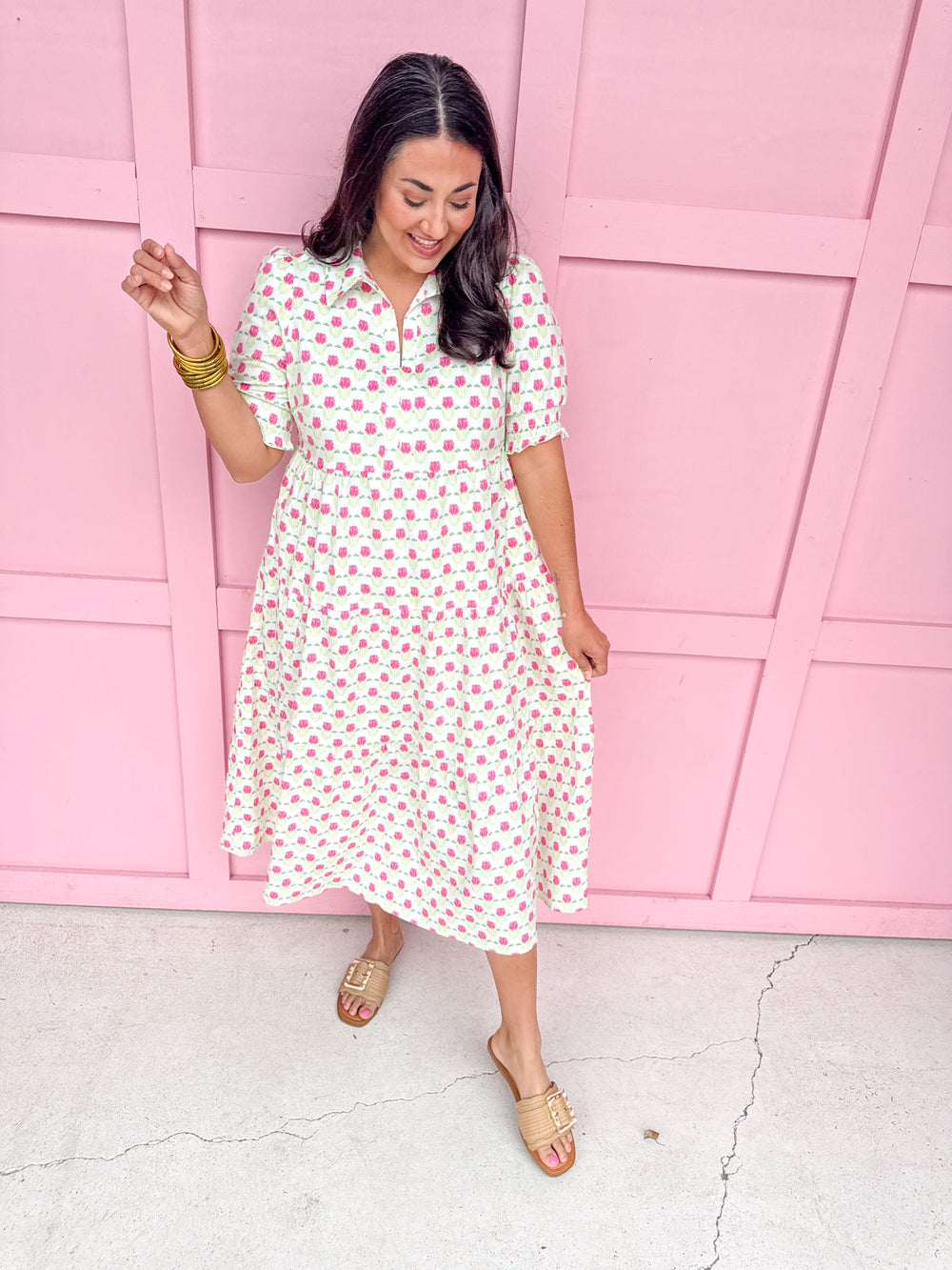 Jincy's Women's Boutique Mary Square Molly Dress Plus Size Floral Fanfare Green