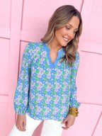 Jincy's Women's Boutique Mary Square Gianna Top Blue Vintage Posies Plus Size