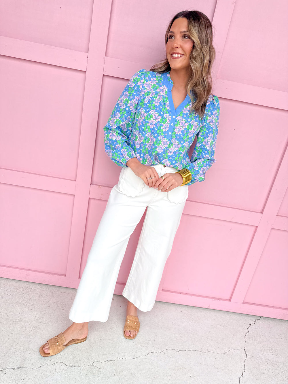 Jincy's Women's Boutique Mary Square Gianna Top Blue Vintage Posies Plus Size