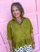Jincy'c Womens Boutique Olive Collared Button Up Top with Ruffle Hem Chic Chartreuse Collection Entro T28898