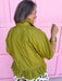 Jincy'c Womens Boutique Olive Collared Button Up Top with Ruffle Hem Chic Chartreuse Collection Entro T28898