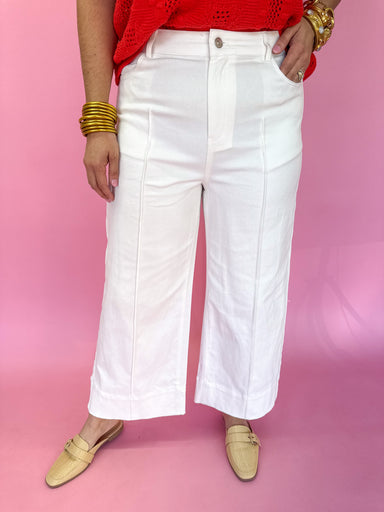 Entro P25003 Women's Bottoms White Wide Leg Boutique Bottoms Pleat White Bottoms Spring Pants Wide Cuff Jincy's