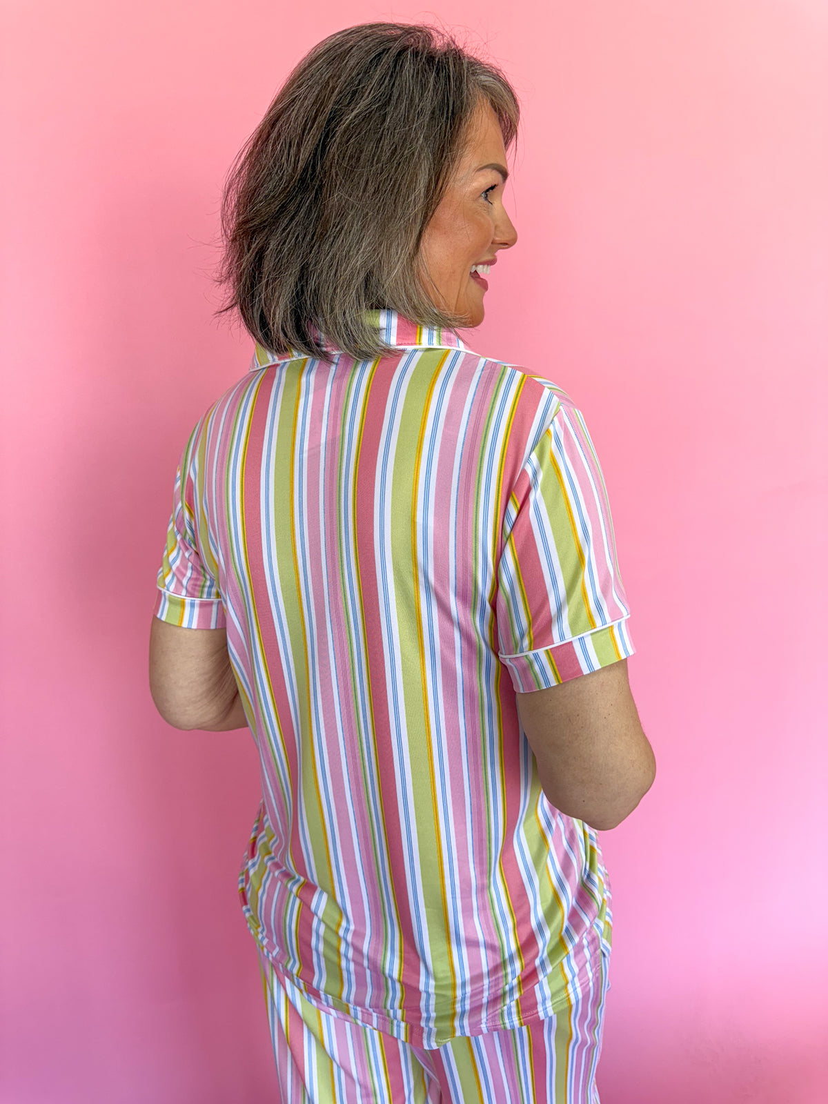 The Royal Standard Janey Stripe Short Sleeve Button Up Sleep Shirt Pastel Stripes Collar Button Down Pajamas Loungewear Gift Women's Boutique Jincy's