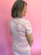 The Royal Standard Tulip Fields Short Sleeve Button Up Sleep Shirt Pajamas Loungewear Women's Boutique White Floral Pink Yellow Jincy's Gift