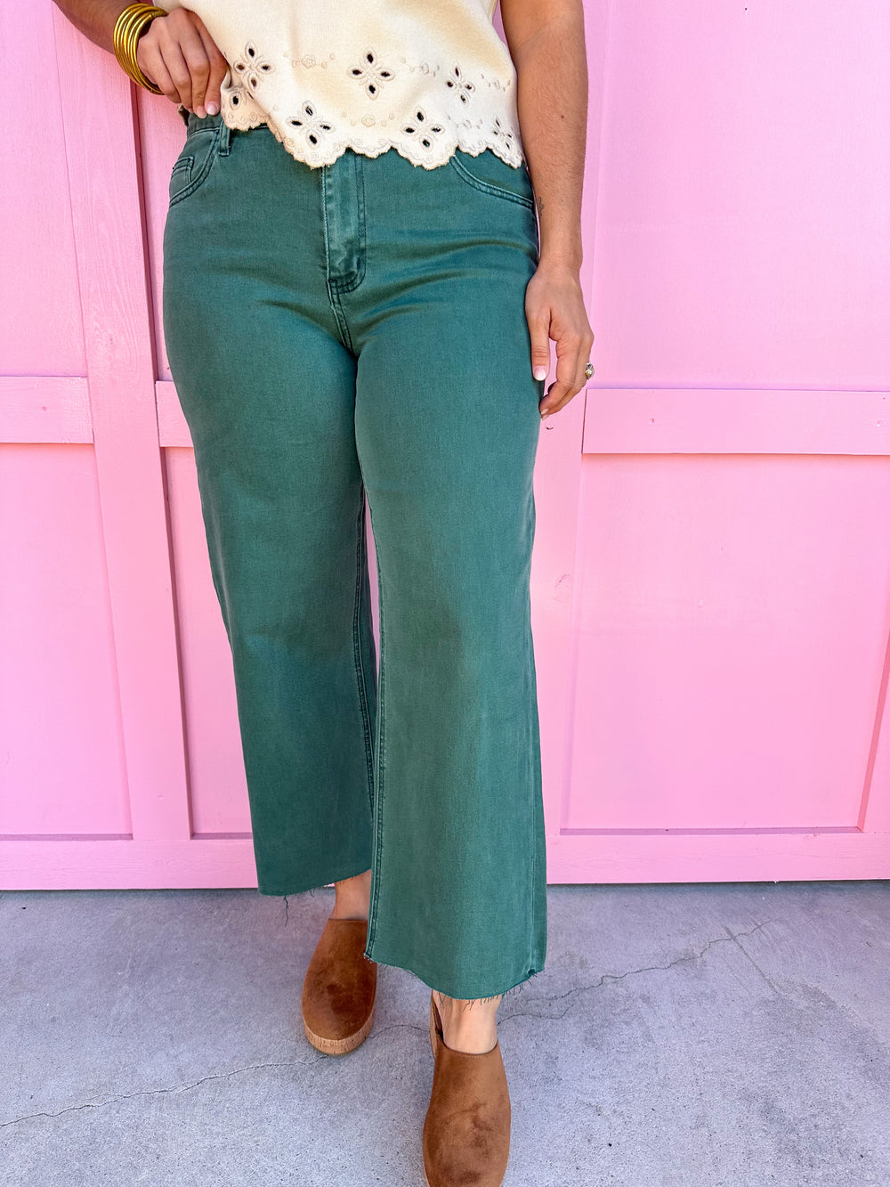 VERVET | High Rise Crop Wide Leg - Mallard Green