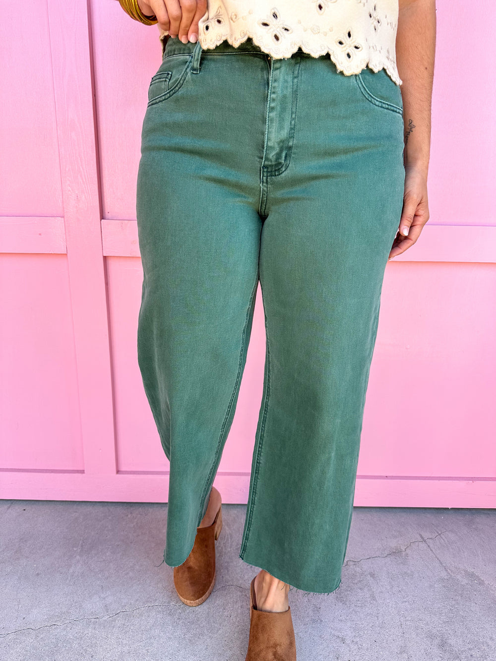 VERVET | High Rise Crop Wide Leg - Mallard Green