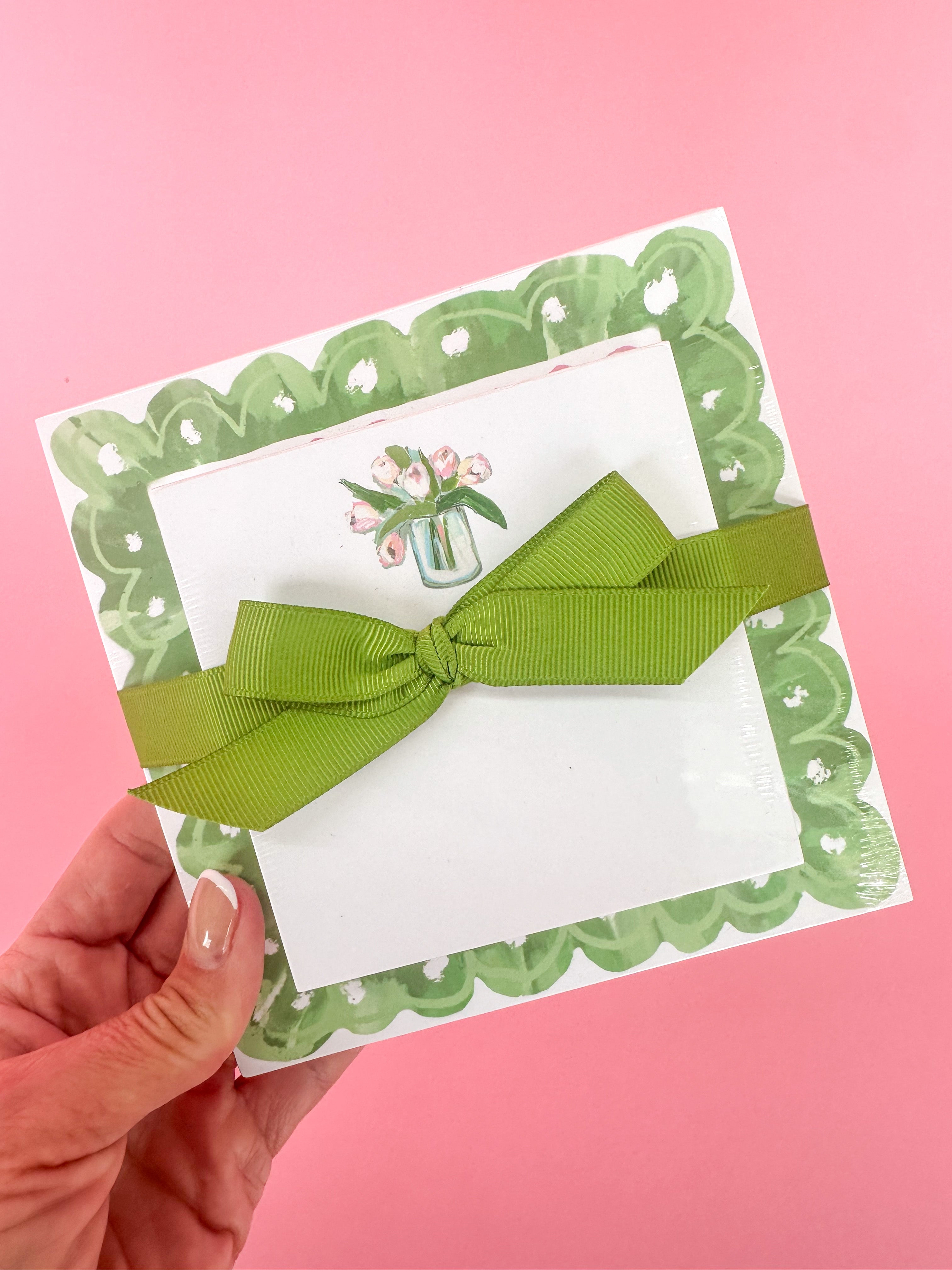 Rosanne Beck Notepad Duo Green Tulips Notepad Set of 2 Green Floral Square Notes Gift Boutique Jincy's Women's