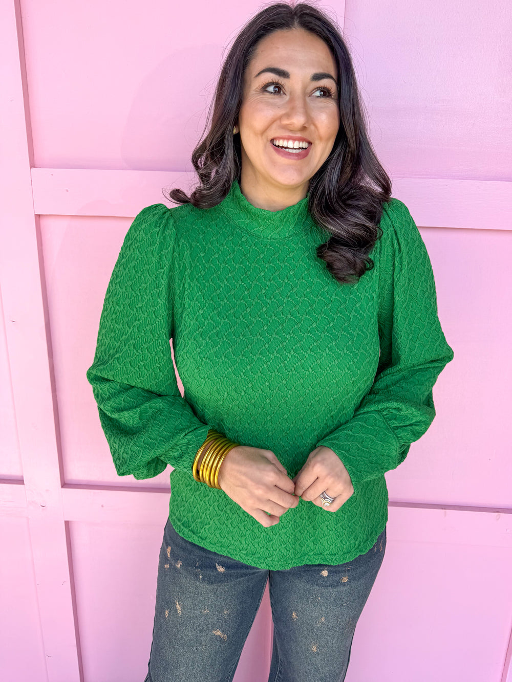 Jincy's Women's Boutique Winter Styles Plus Size Green Mock Neck Top