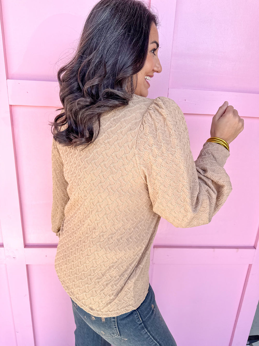 Jincy's Women's Boutique Winter Styles Plus Size Taupe Textured Mock Neck Top