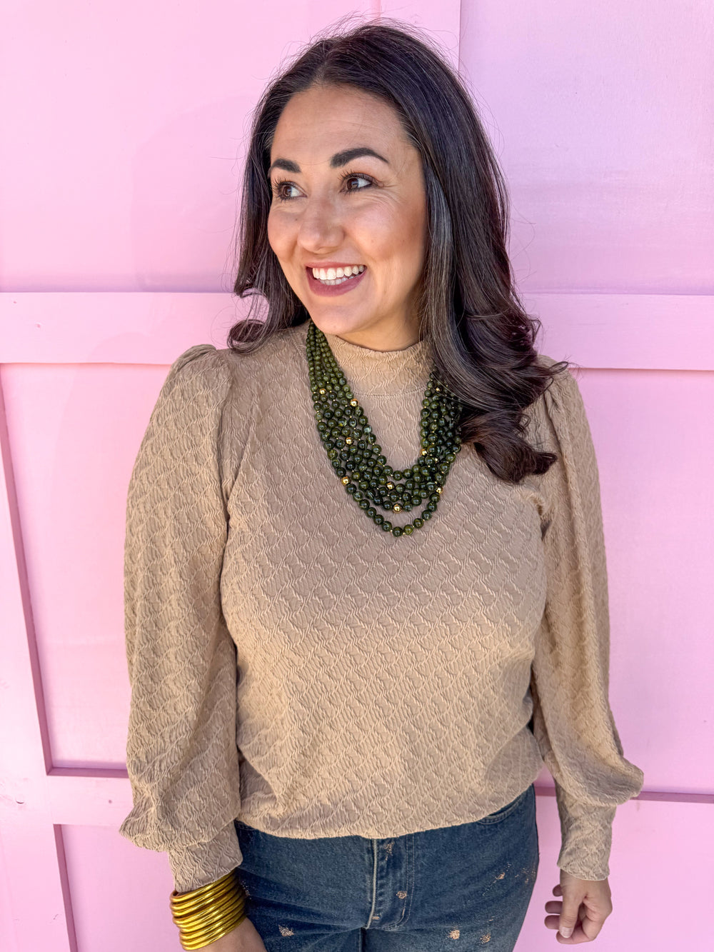 Jincy's Women's Boutique Winter Styles Plus Size Taupe Textured Mock Neck Top