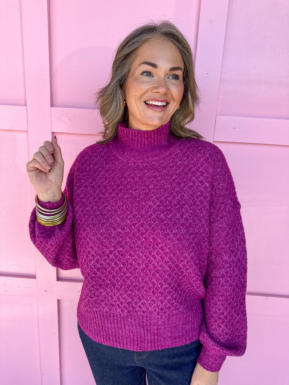 Jincy's Women's Boutique Winter Styles Plus Size Berry mock neck sweater