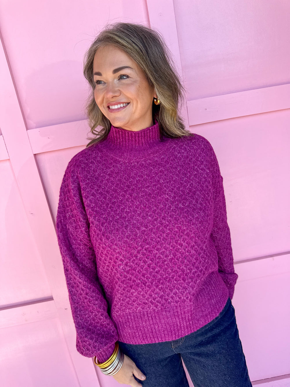 Jincy's Women's Boutique Winter Styles Plus Size Berry mock neck sweater