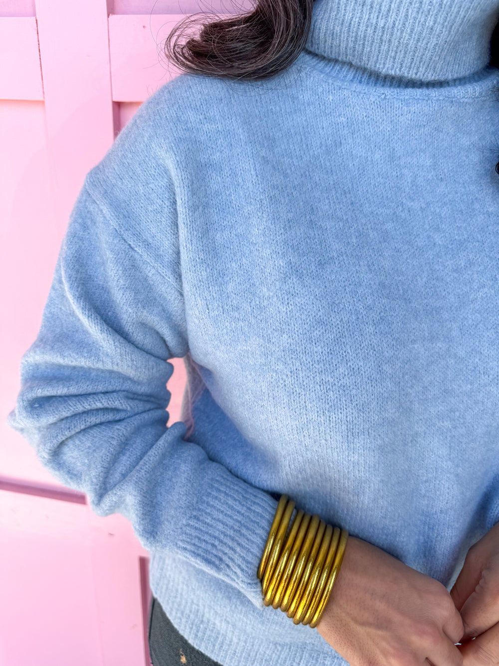 Jincy's Women's Boutique Winter Styles Plus Size light blue turtleneck sweater