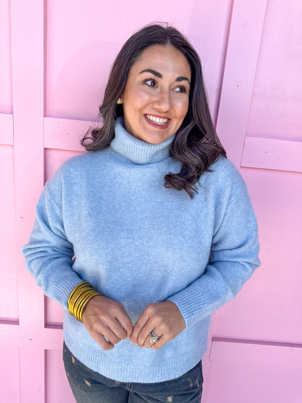 Jincy's Women's Boutique Winter Styles Plus Size light blue turtleneck sweater