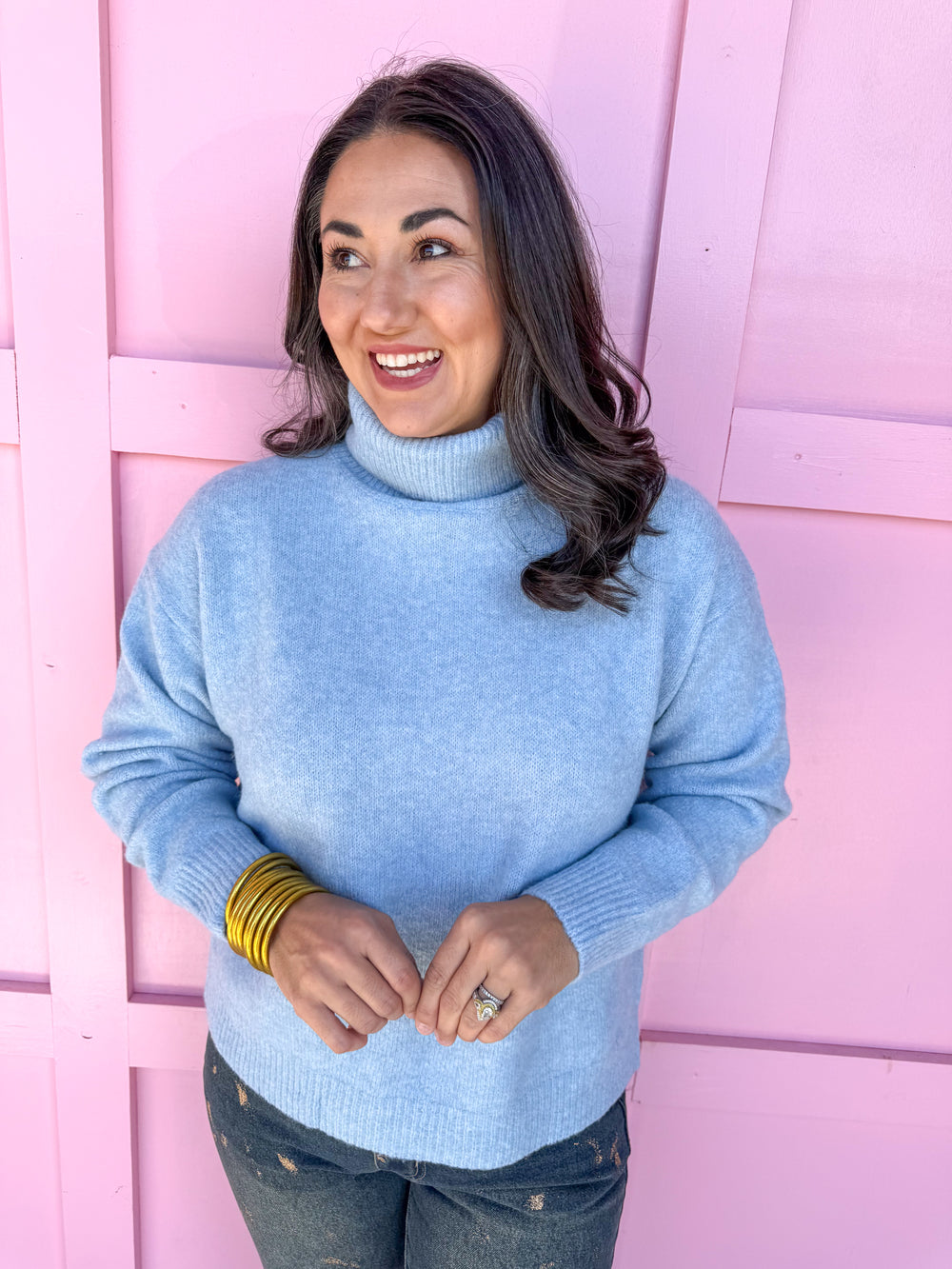 Jincy's Women's Boutique Winter Styles Plus Size light blue turtleneck sweater