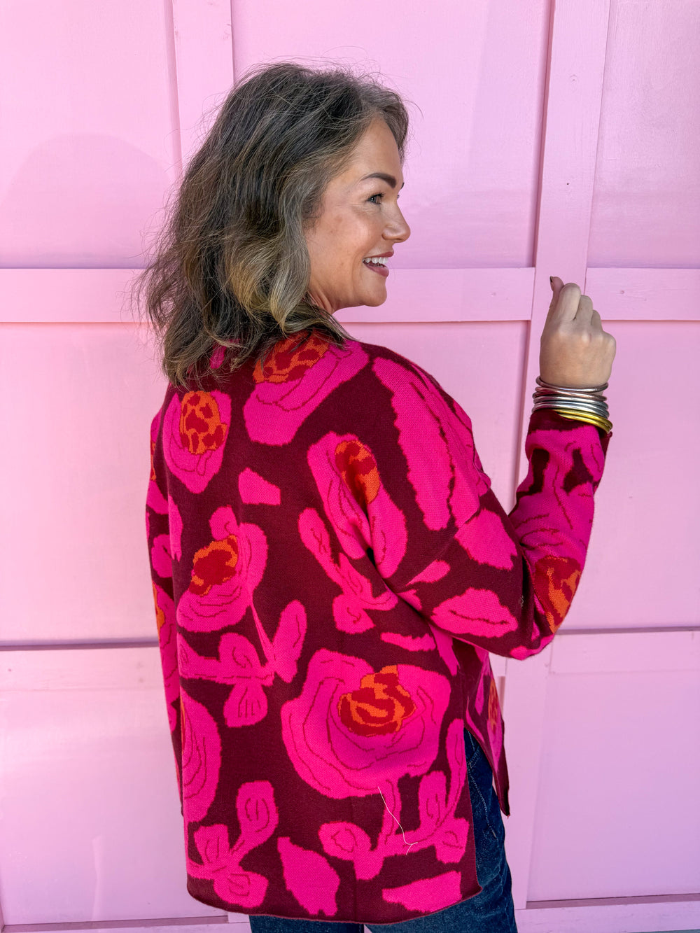 Jincy's Women's Boutique Winter Styles Floral Burgundy Sweater