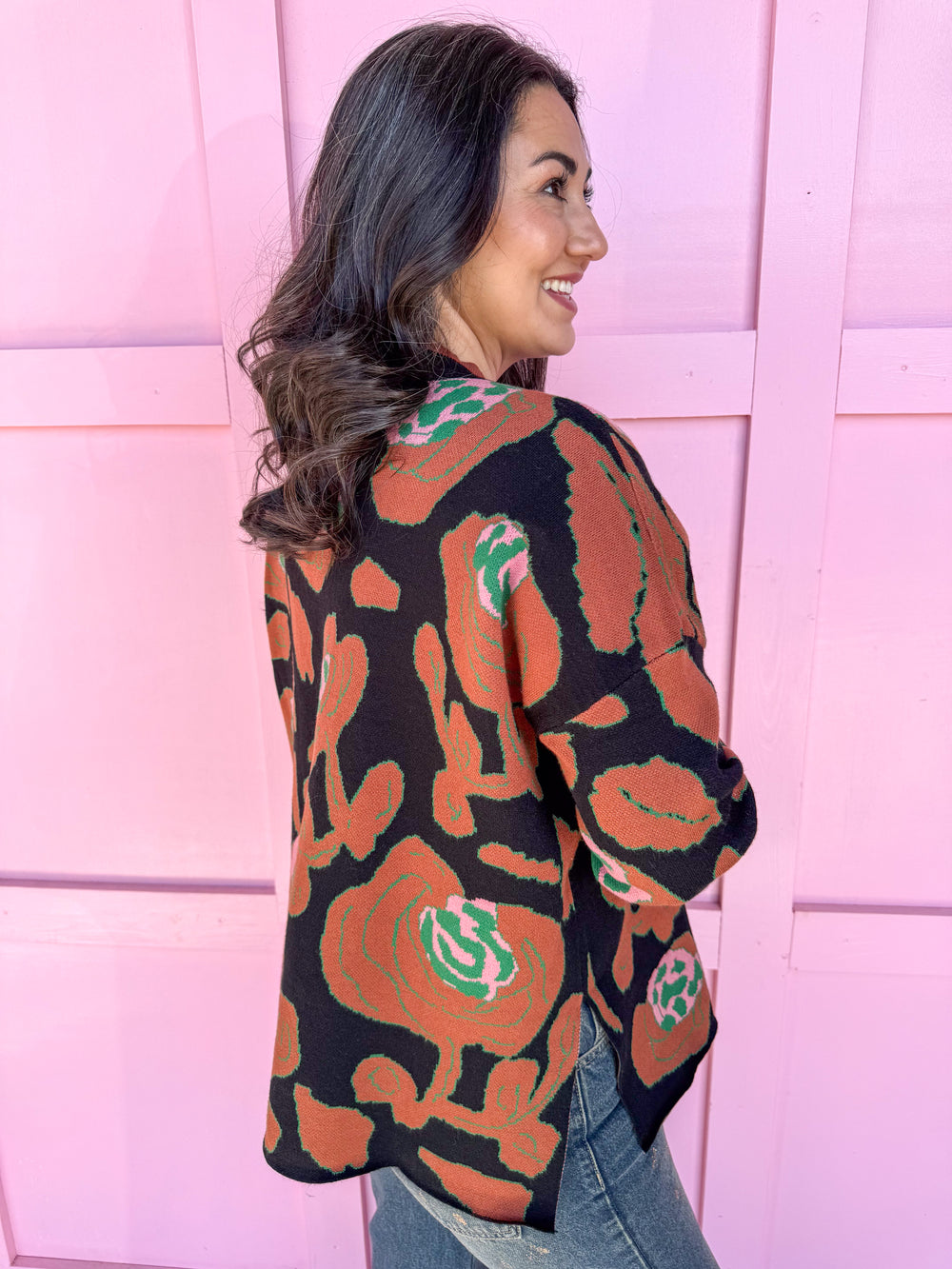 Jincy's Women's Boutique Winter Styles Black and Brown Floral Sweater