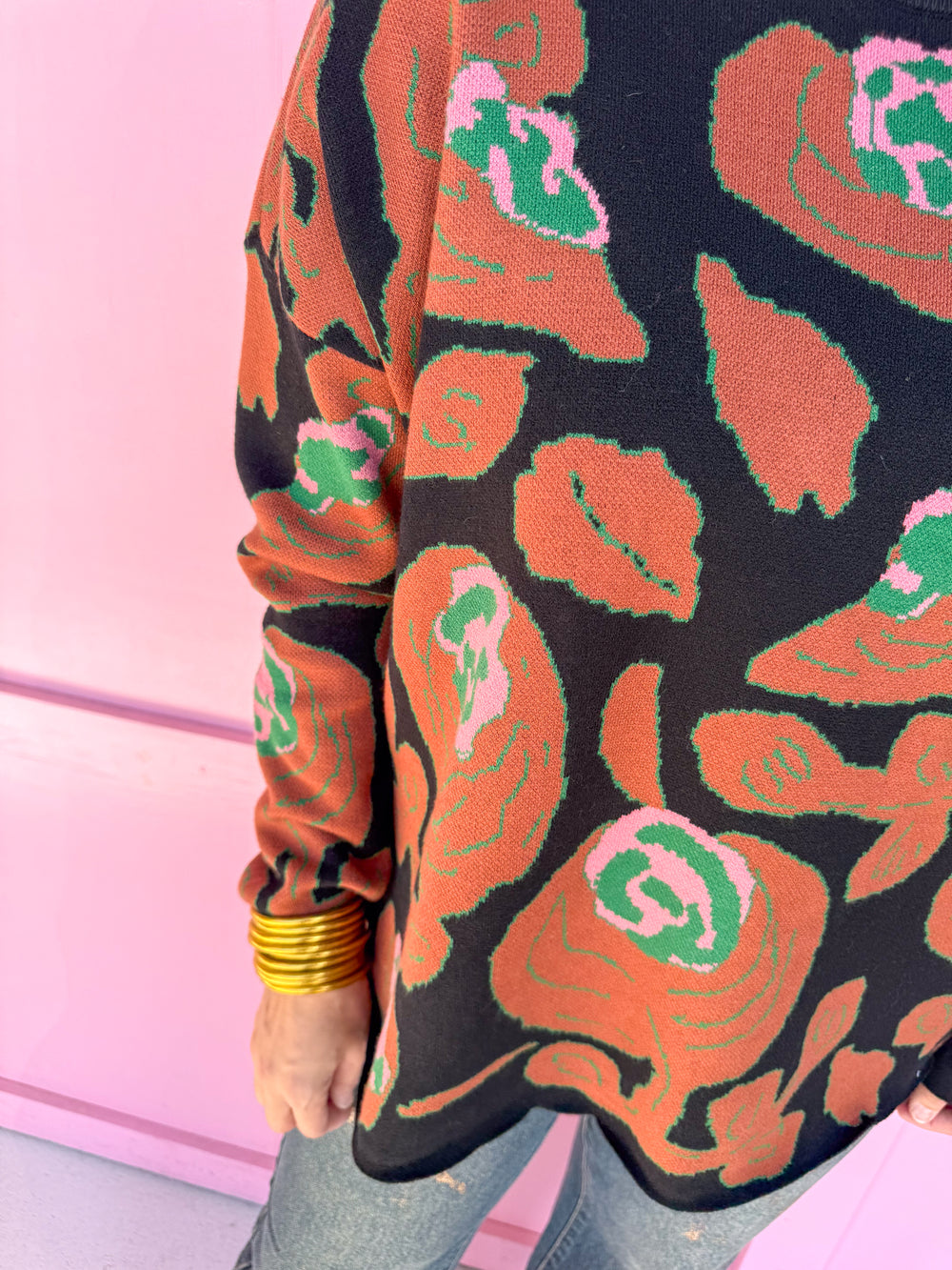 Jincy's Women's Boutique Winter Styles Black and Brown Floral Sweater