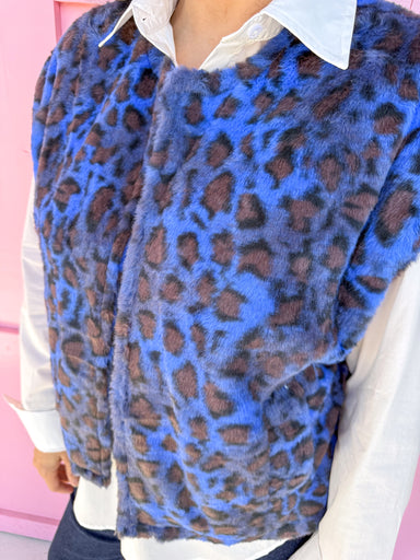 Jincy's Women's Boutique Winter Styles Plus Size Blue Leopard Fur Vest