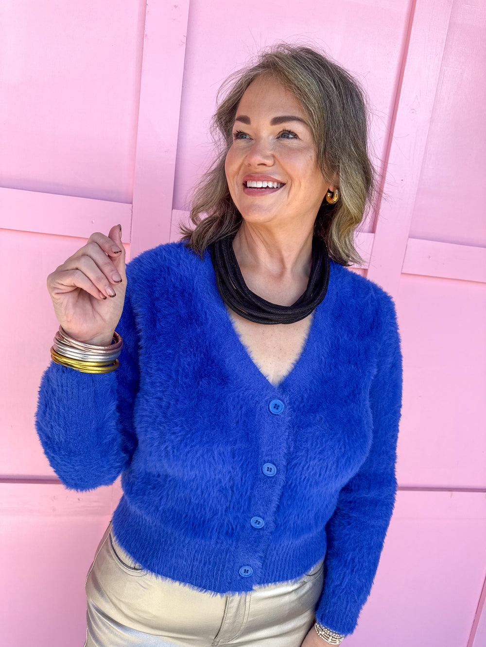 Jincy's Women's Boutique Winter Styles Plus Size Blue Cardigan Sweater