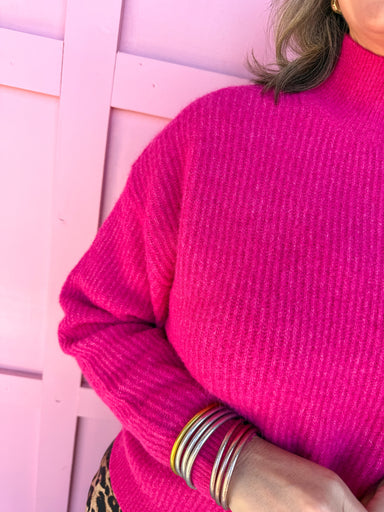 Jincy's Women's Boutique winter styles Plus Size pink mock neck sweater