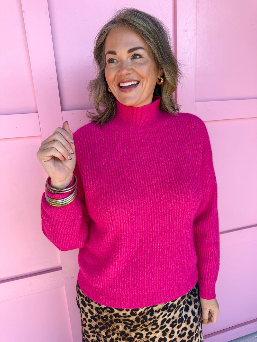 Jincy's Women's Boutique winter styles Plus Size pink mock neck sweater