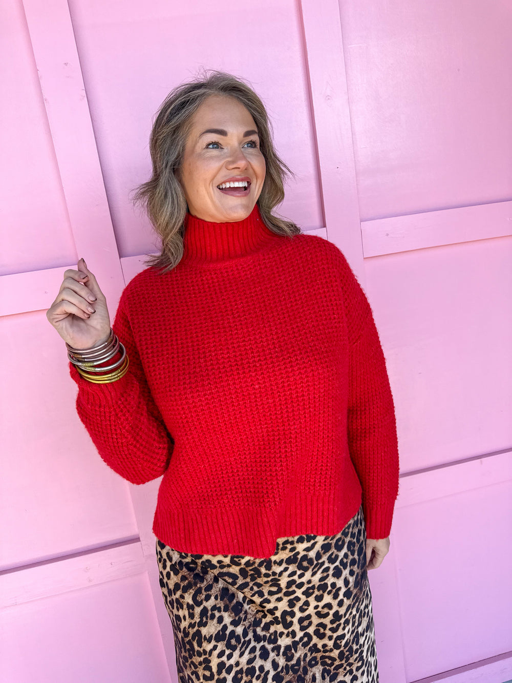 Jincy's Women's Boutique Winter Styles Plus Size Red Mock Neck Sweater