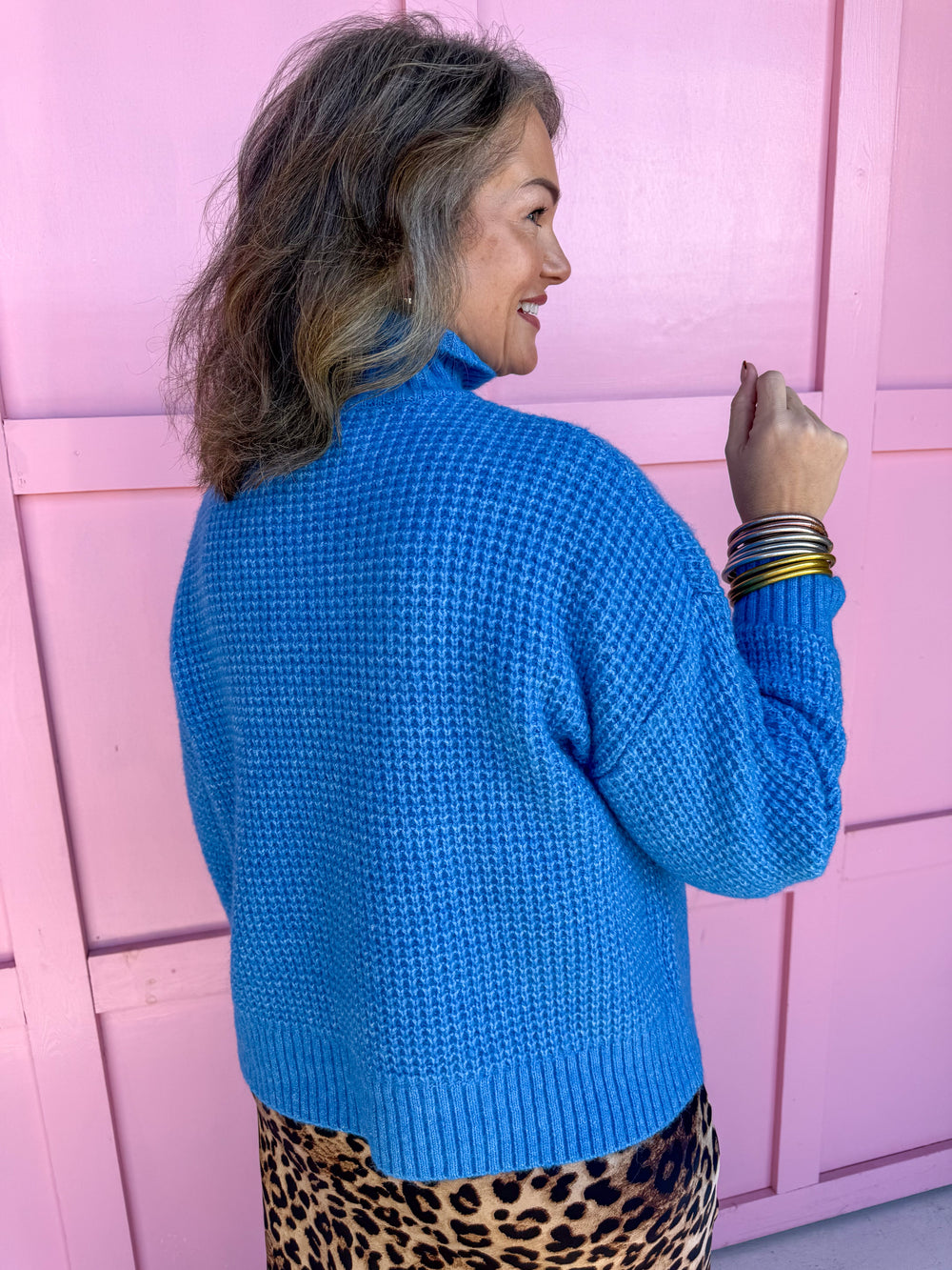 Jincy's Women's Boutique Winter Styles Plus Size Blue Mock Neck Sweater