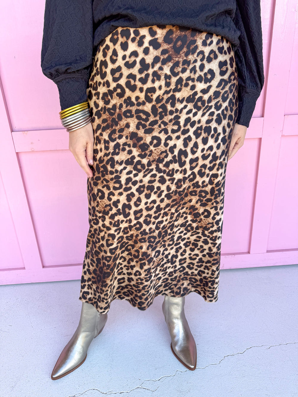 womens boutique leopard silk skirt maxi length jincy's