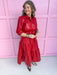 womens boutique red leather dress snap buttons maxi length tiered jincy's