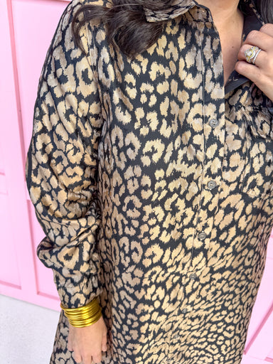 womens boutique leopard dress mini length pockets black stripe button up jincy's