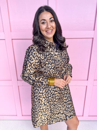 womens boutique leopard dress mini length pockets black stripe button up jincy's