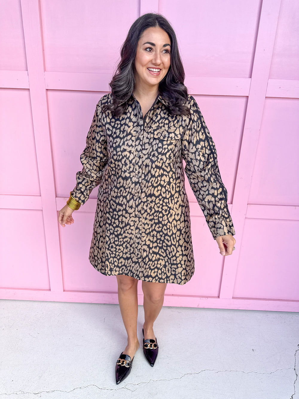 womens boutique leopard dress mini length pockets black stripe button up jincy's