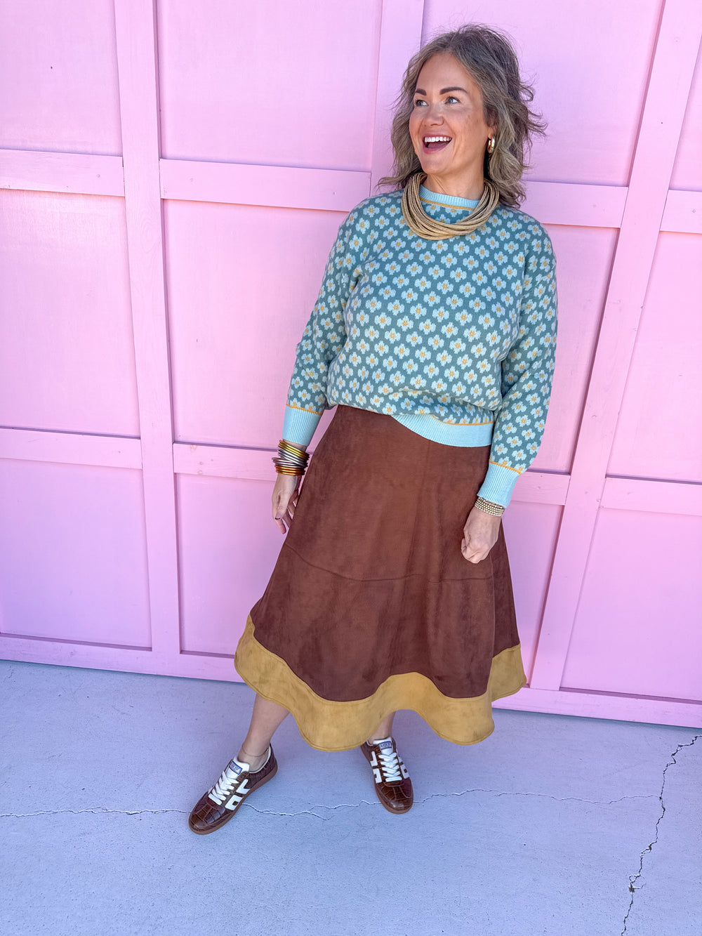 Jincy's Women's Boutique Thanksgiving & Fall Styles Chestnut Midi Faux Suede Skirt